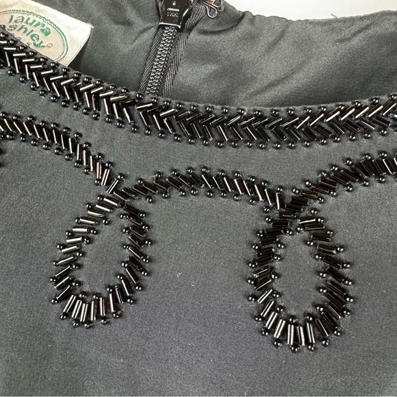 Vintage Laura Ashley Black Silk Beaded Neckline Dress, Size 6 - Picture 4 of 10